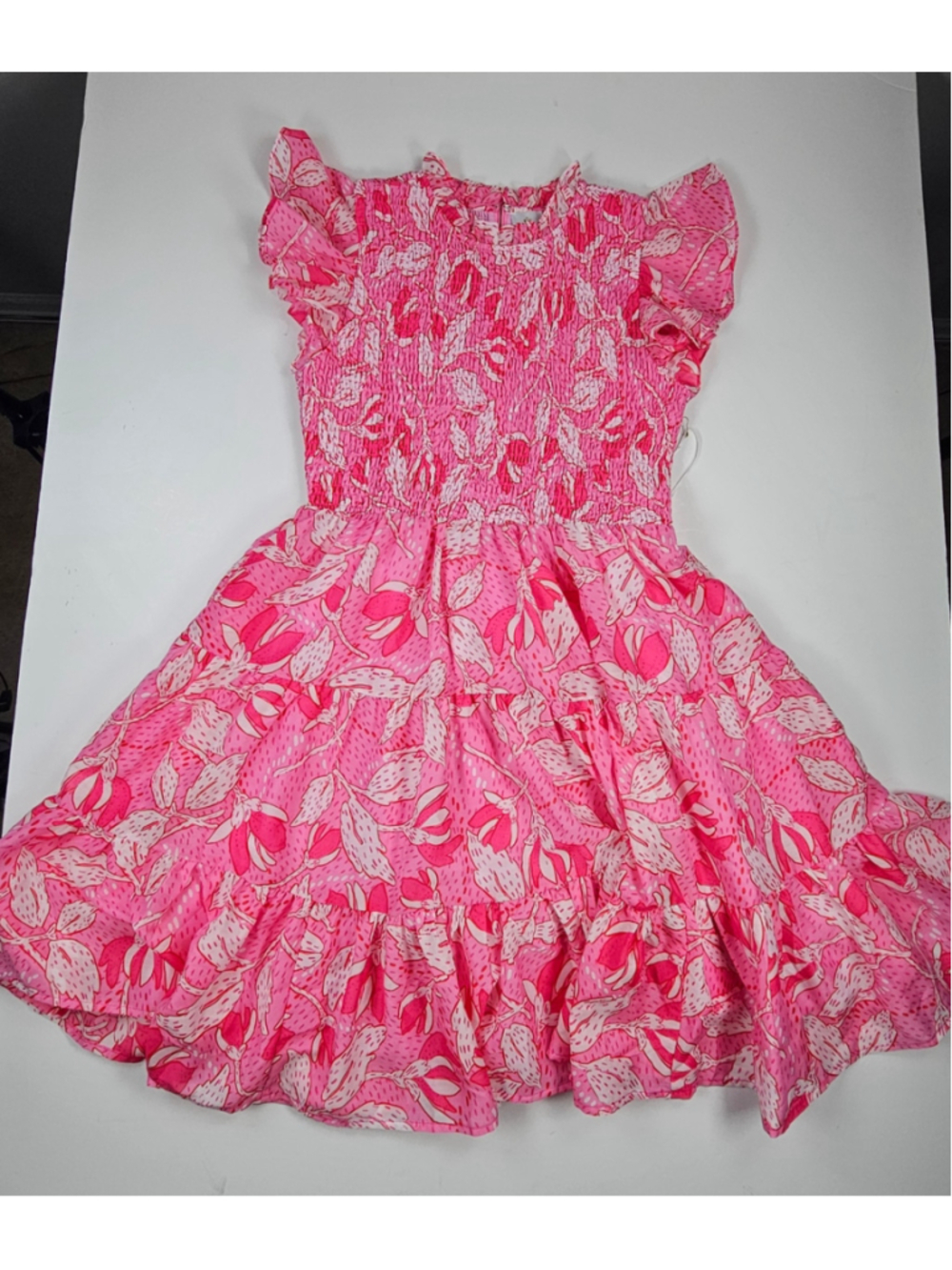 J.Marie Kailey Ruched Floral Tiered Dress Pink White Size M NWT